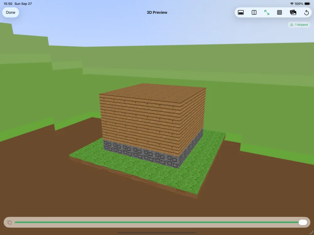 A cobblestone base and hollow oak box from /fill in the MiniBench 3D preview