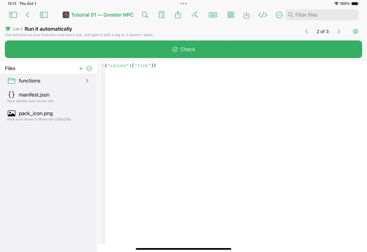 A Lab open in the MiniBench editor with the step-rail across the top