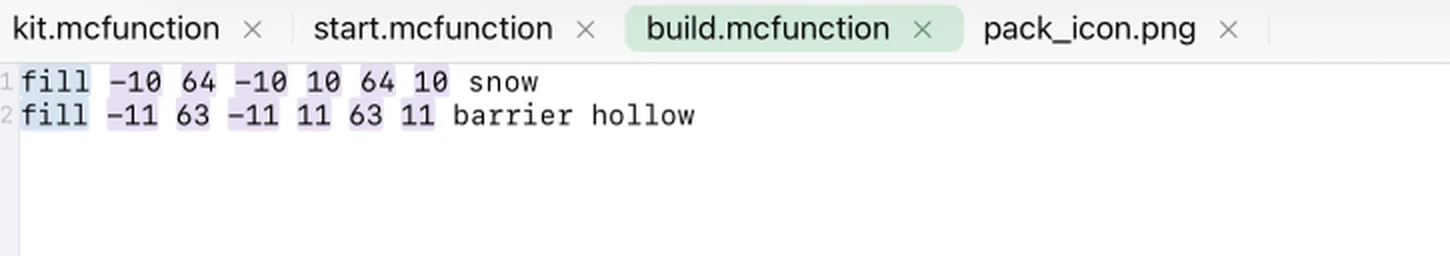 The build function in the MiniBench editor filling a snow floor and a barrier wall