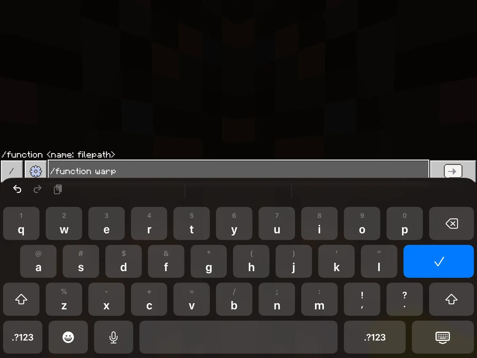 Typing /function warp in the Minecraft chat