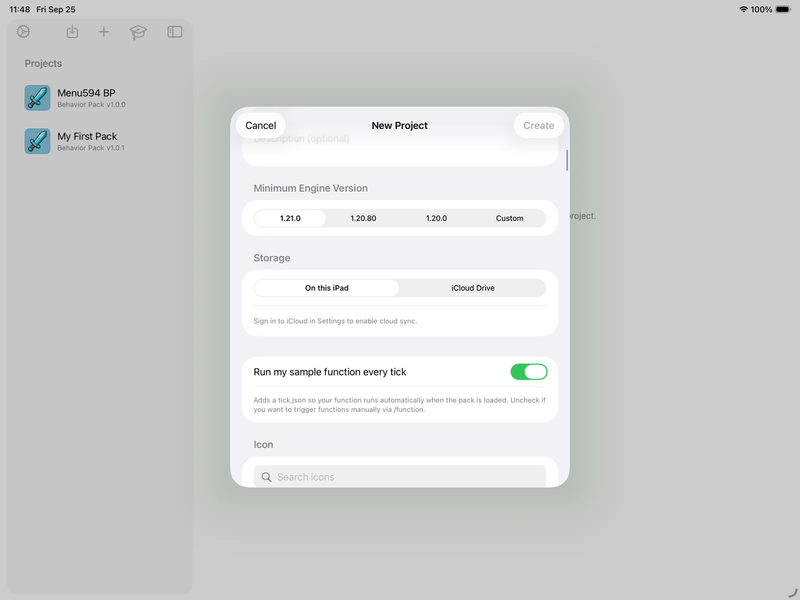 The Run my sample function every tick toggle in the New Project sheet