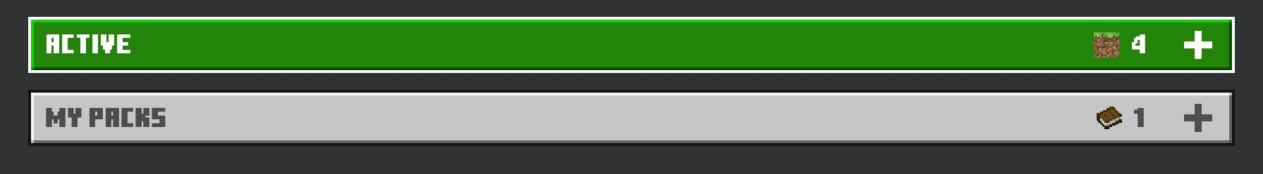 Minecraft world Settings showing Active and My Packs sections under Behavior Packs