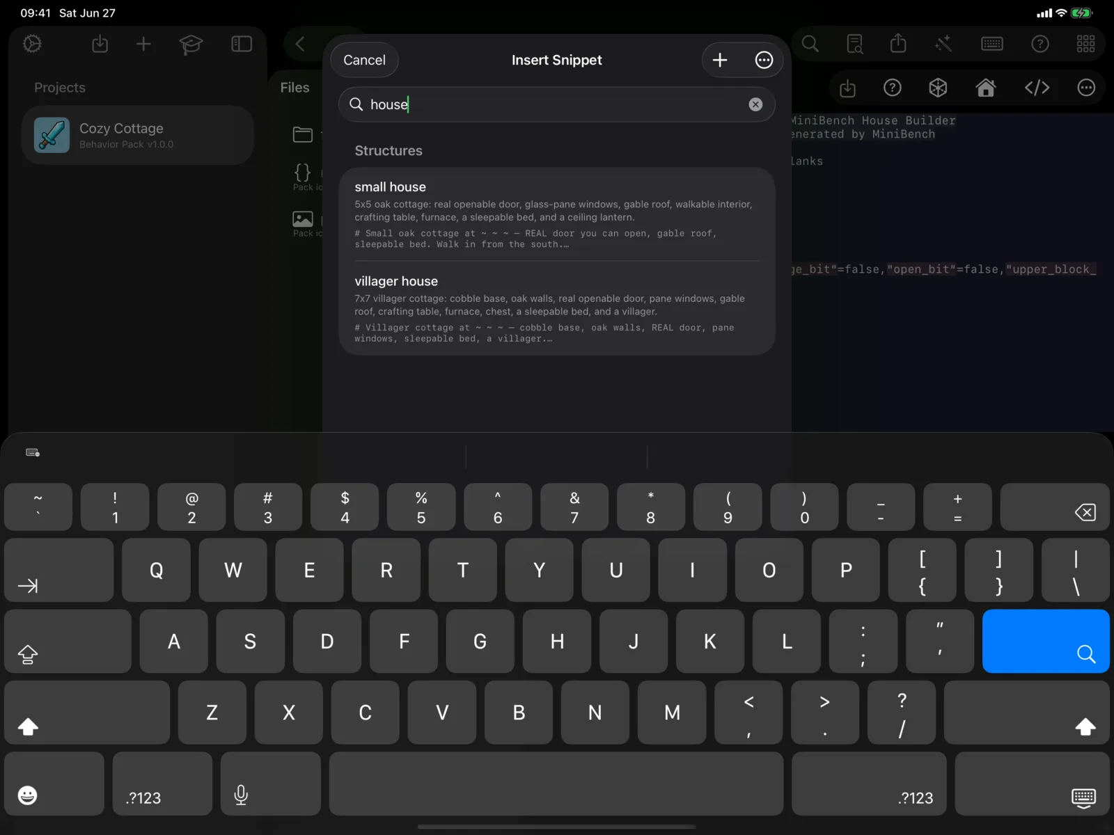 The MiniBench snippet library filtered to house and building structures